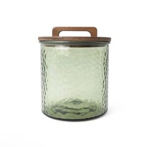 New Target Spring 2026 Short-Wide Hammered Glass Canister Green with Wooden Lid